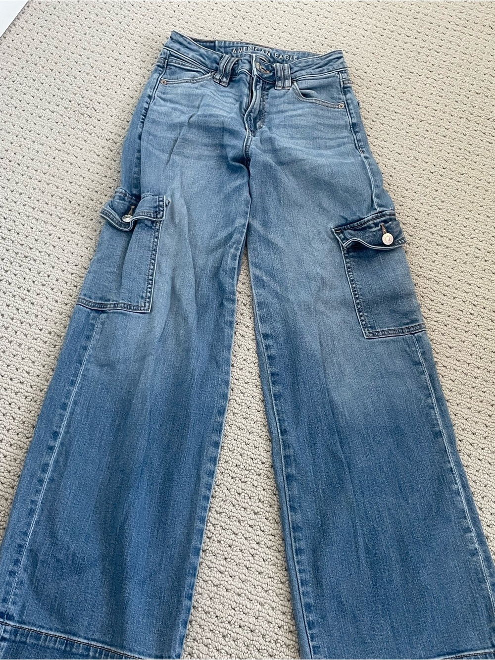 American Eagle Outfitters Blue Wide-Leg Cargo Jeans